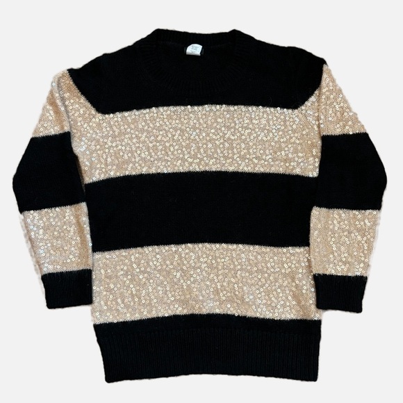 J. Crew Wynter Sequin Pullover Sweater Black Tan Stripe Crew Neck Small - Picture 7 of 8